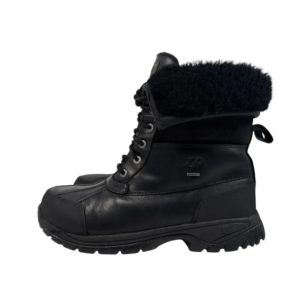 UGG Butte Winter Boots Mens 9.5 Waterproof Black Leather Sheepskin Lined‎ 5521